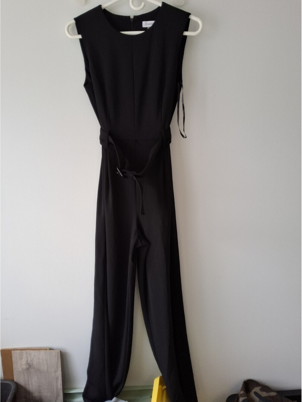 Calvin Klein Black Wide-Leg V-Neck Sleeveless Belted Zip Jumpsuit Size S